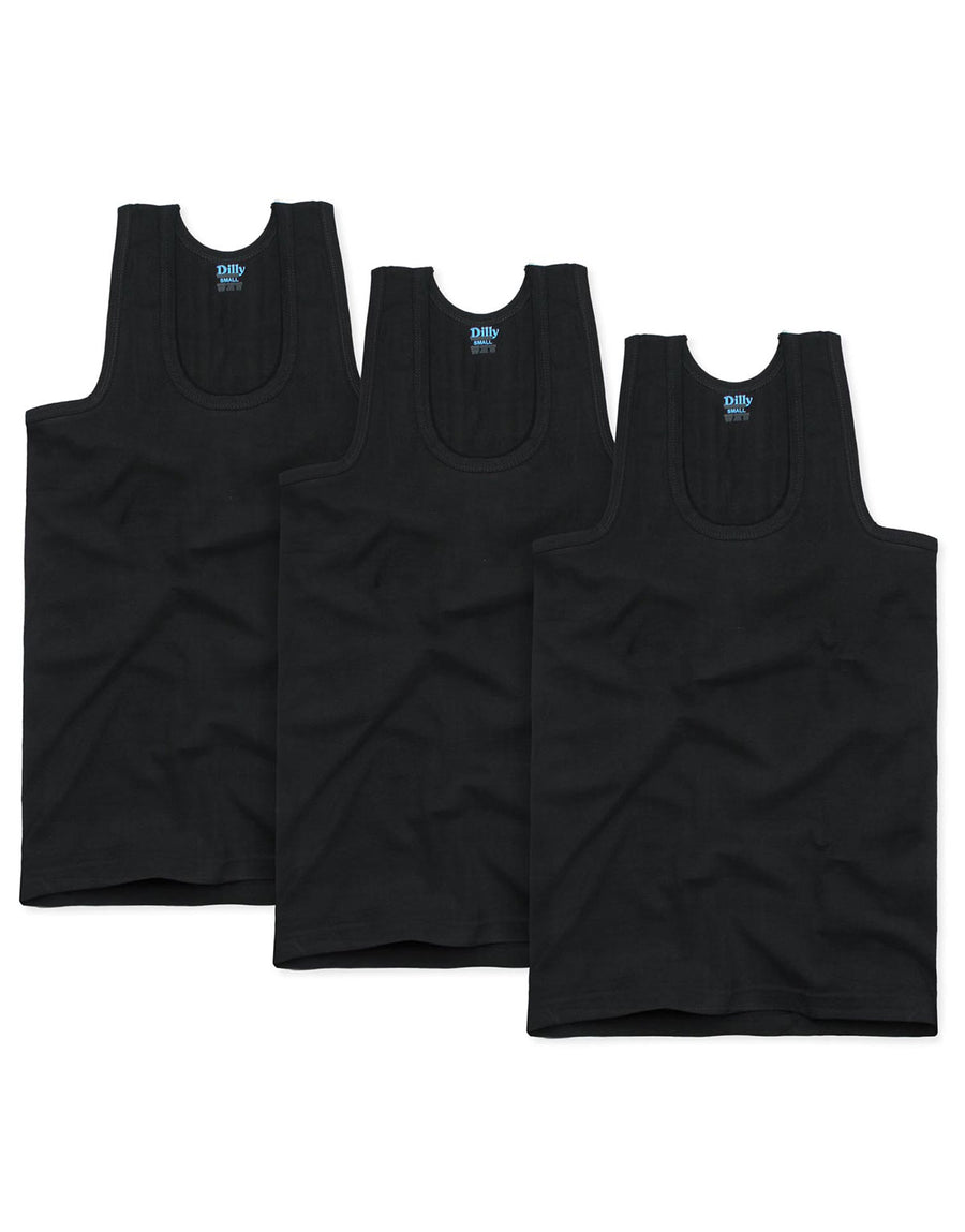 Pack of 3 Black Cotton Vest